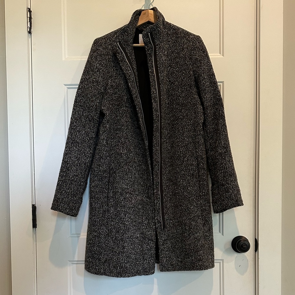 Classy Funnel Neck Long Marble Coat